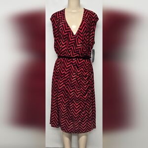 Lauren 3X Dress Slinky Stretch Criss Cross Plunge Sleeveless Belted Chevron